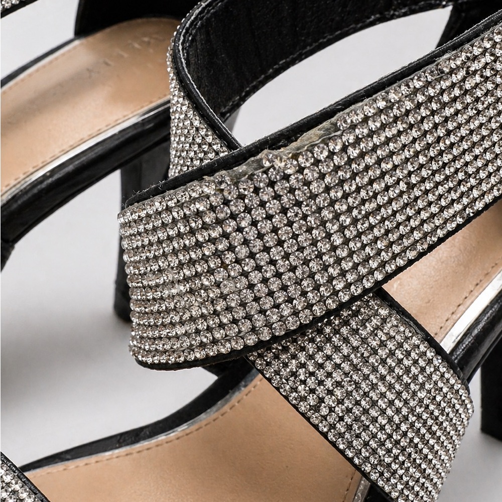 Kelly & Katie Rhinestone Heels Black Strappy Sandals Sparkly Evening Shoes - Picture 4 of 6